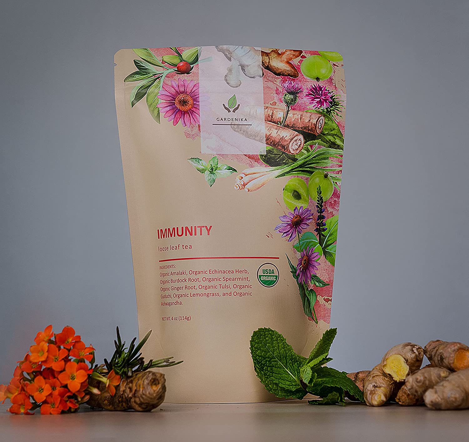 Gardenika Immunity Loose Leaf Herbal Tea, USDA Organic, Kosher, Caffeine-Free - 4 oz (114g)