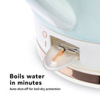 Pinky Up Noelle Ceramic Electric Tea Kettle in Mint, featuring a sleek design suitable for boiling water for tea.