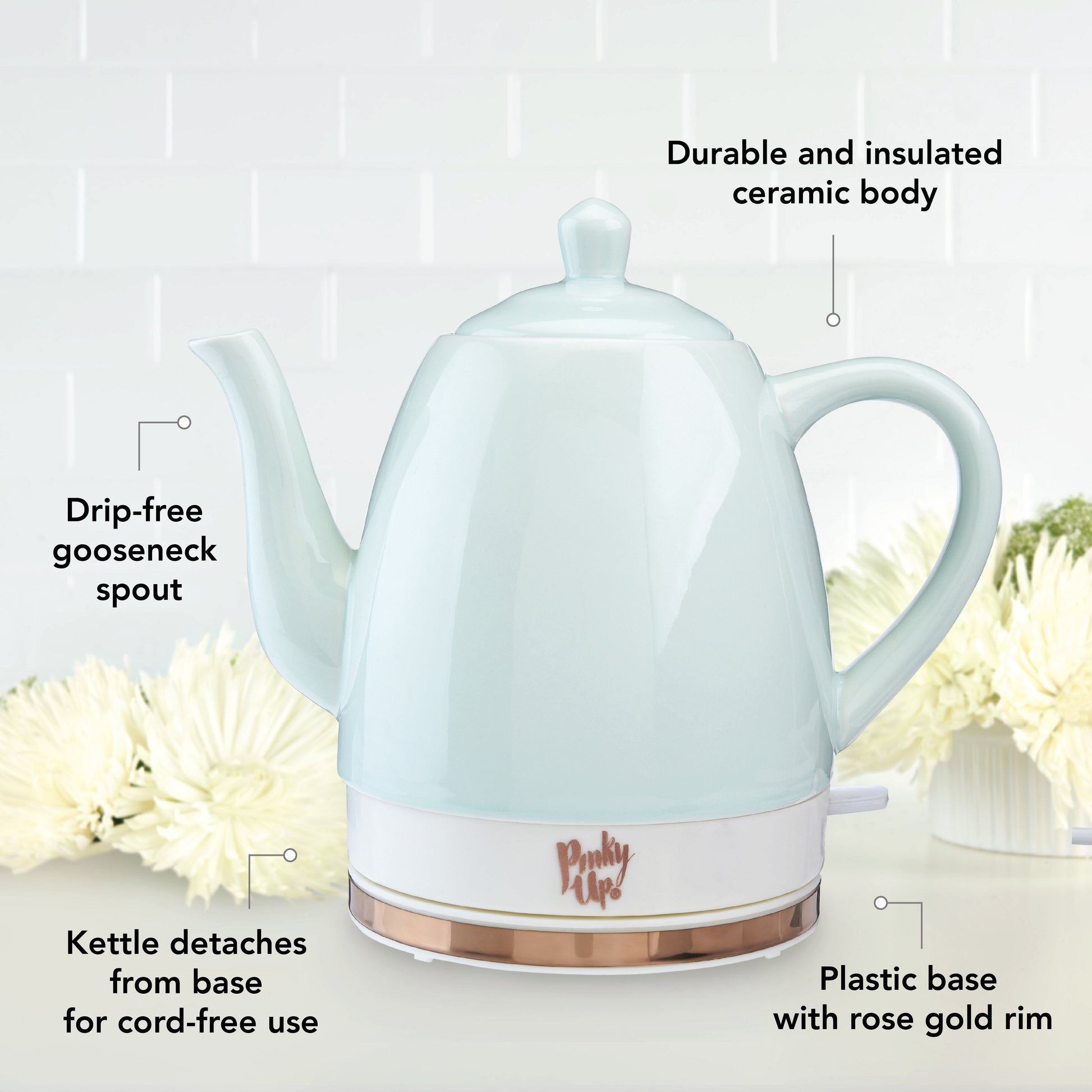 Pinky Up Noelle Ceramic Electric Tea Kettle in Mint