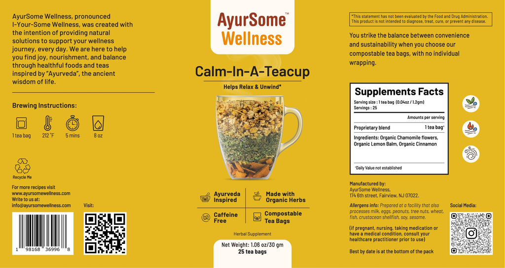 AyurSome Wellness Calm-In-A-Teacup | Organic Chamomile Tea blend Herbal Tea