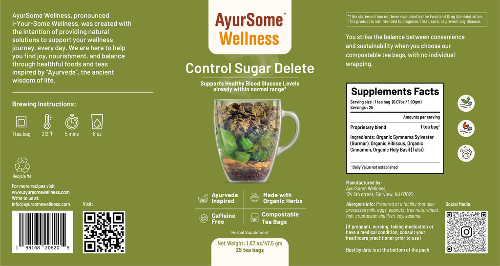 AyurSome Wellness Control Sugar Delete | Organic Gymnema Tea Blend Herbal Tea