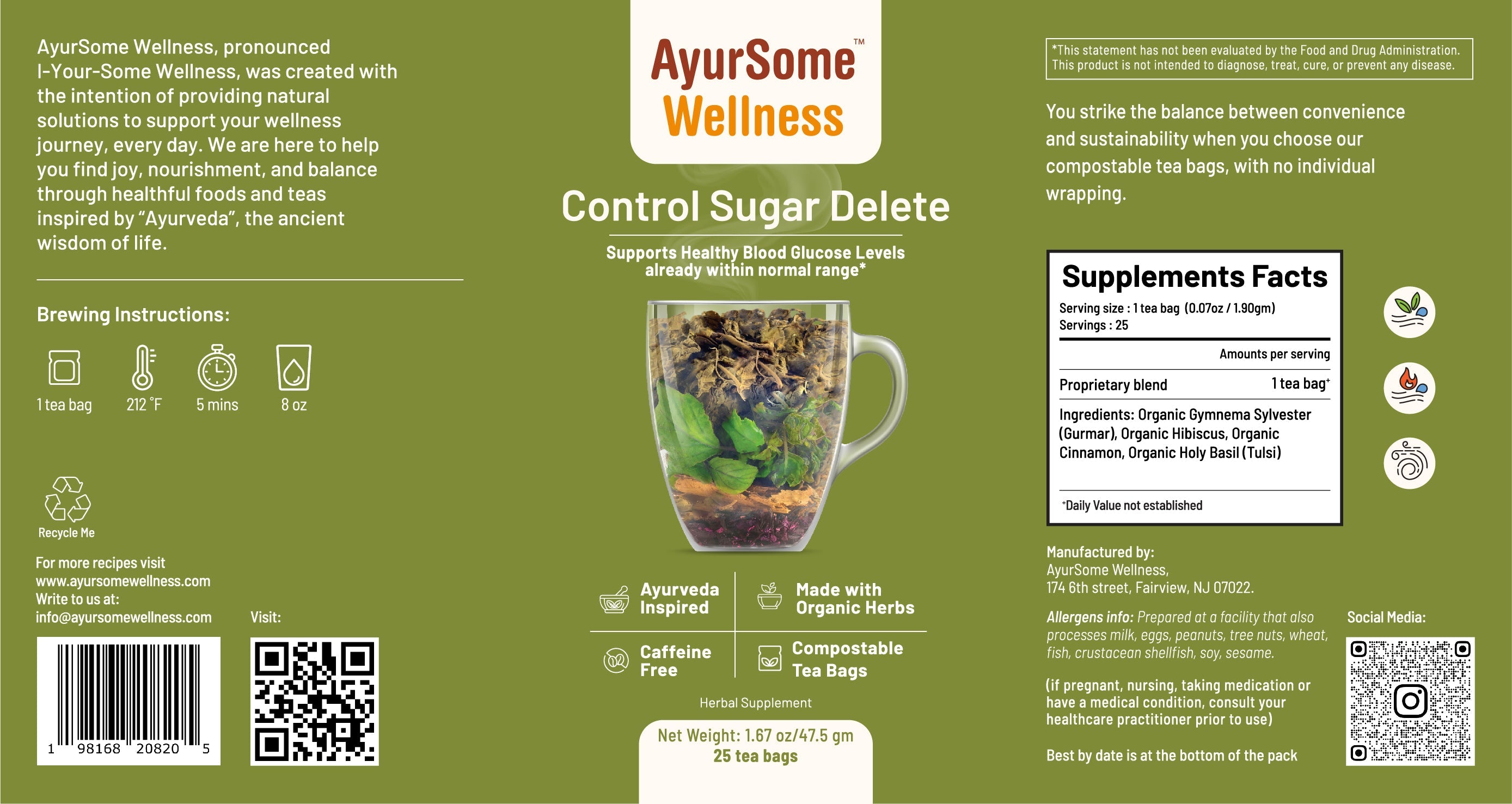AyurSome Wellness Control Sugar Delete | Organic Gymnema Tea Blend Herbal Tea