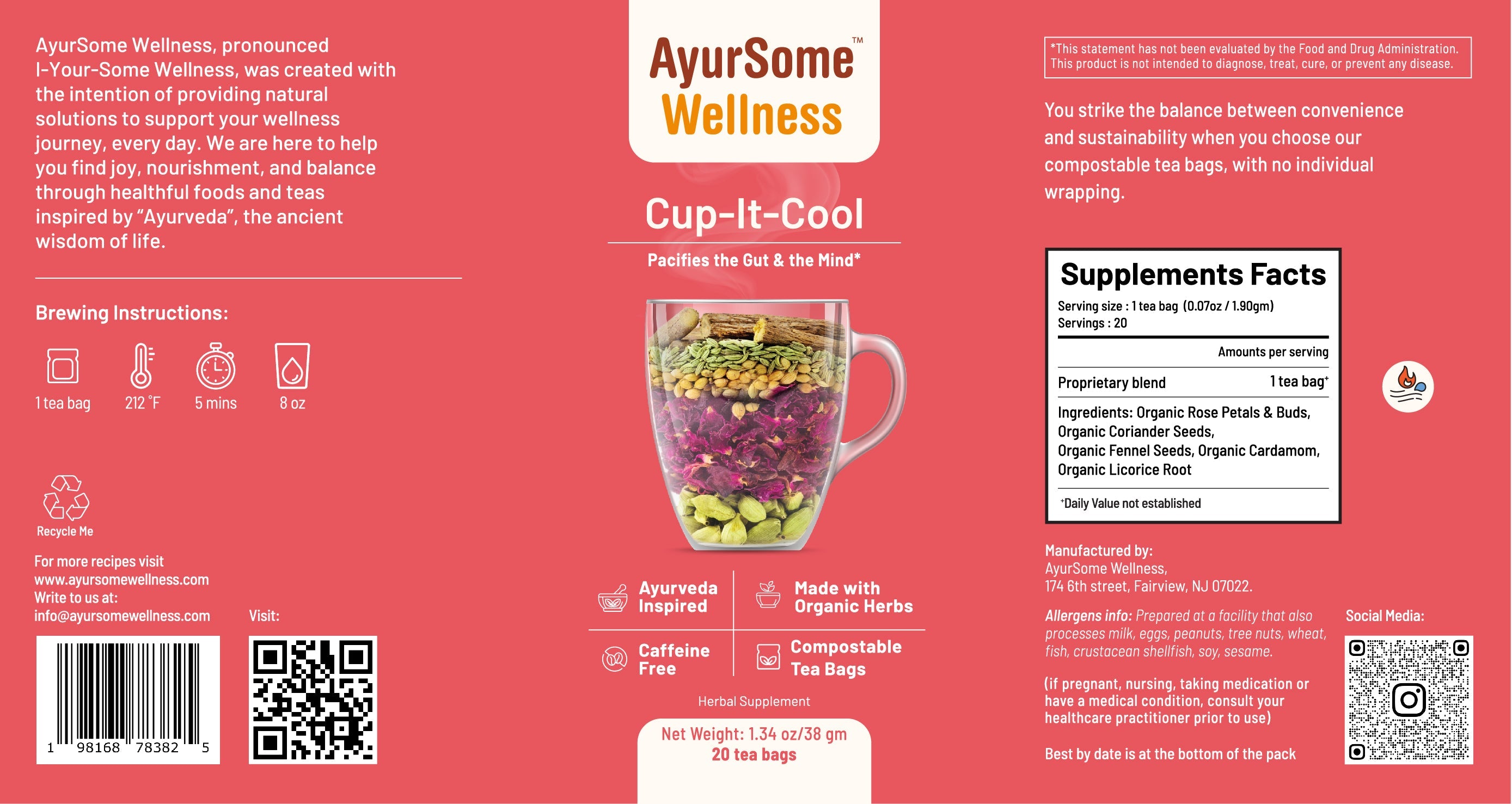 AyurSome Wellness Cup-It-Cool Tea | Organic Rose & Licorice Herbs Tea Blend Herbal Tea