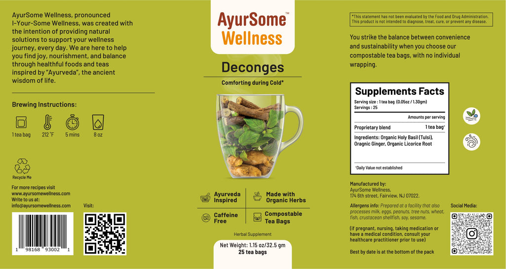 AyurSome Wellness Deconges Tea | Organic Holy Basil Tea Blend Herbal Tea