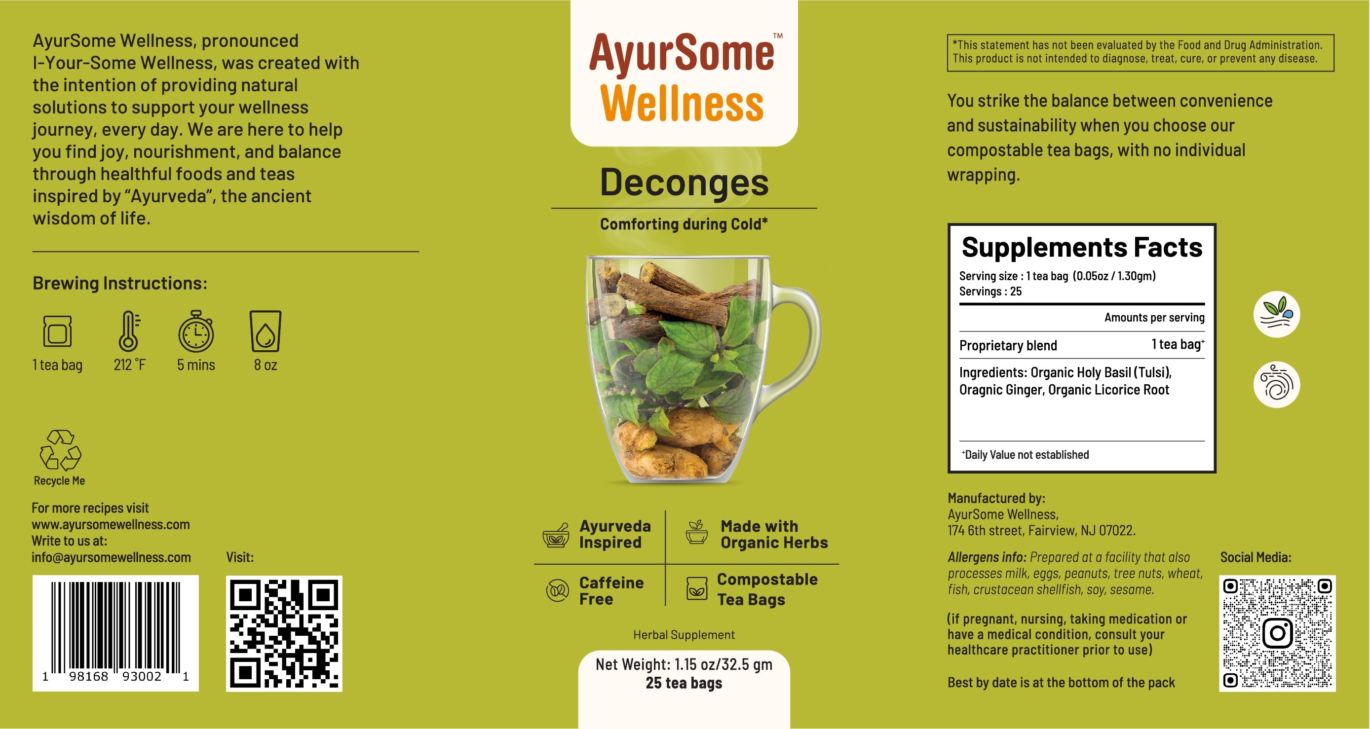 AyurSome Wellness Deconges Tea | Organic Holy Basil Tea Blend Herbal Tea