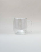 Teappo Simple Teacup, hand-blown double-wall borosilicate glass mug, 300 mL capacity, microwave safe, lightweight design.
