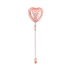 Pinky Up Rose Gold Heart Tea Infuser made of food-safe stainless steel, featuring a joint clasp and versatile stir stick design.