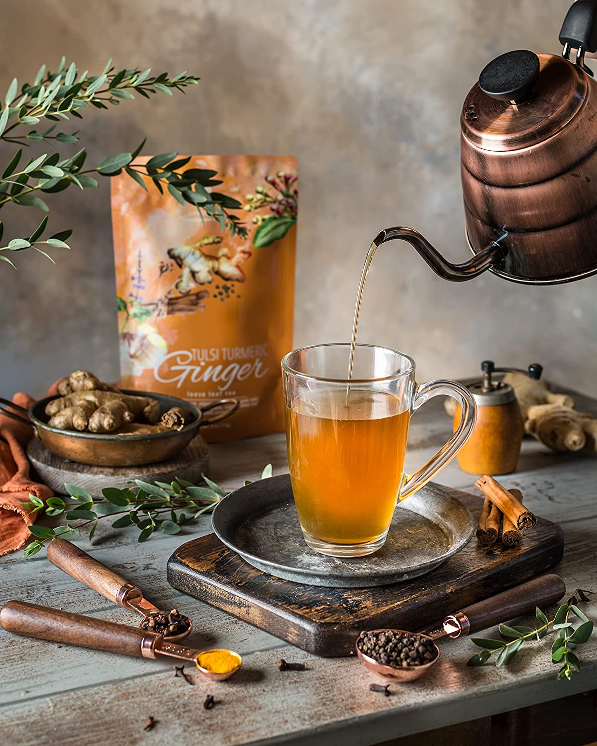 Gardenika Turmeric Ginger Tulsi Chai Loose Tea, Ayurvedic Anti-Inflammatory Blend - Caffeine Free - 55+ Cups - USDA Organic & Kosher - 4 oz (113g)