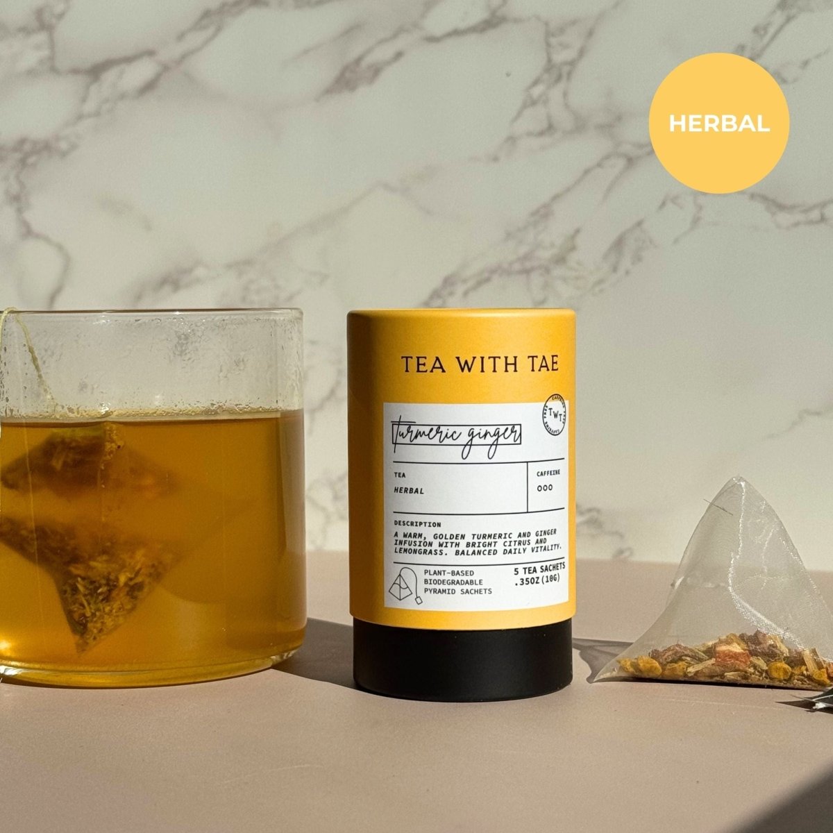 Tea with Tae Turmeric Ginger Mini Tea Tube (5 tea bags) Herbal Tea