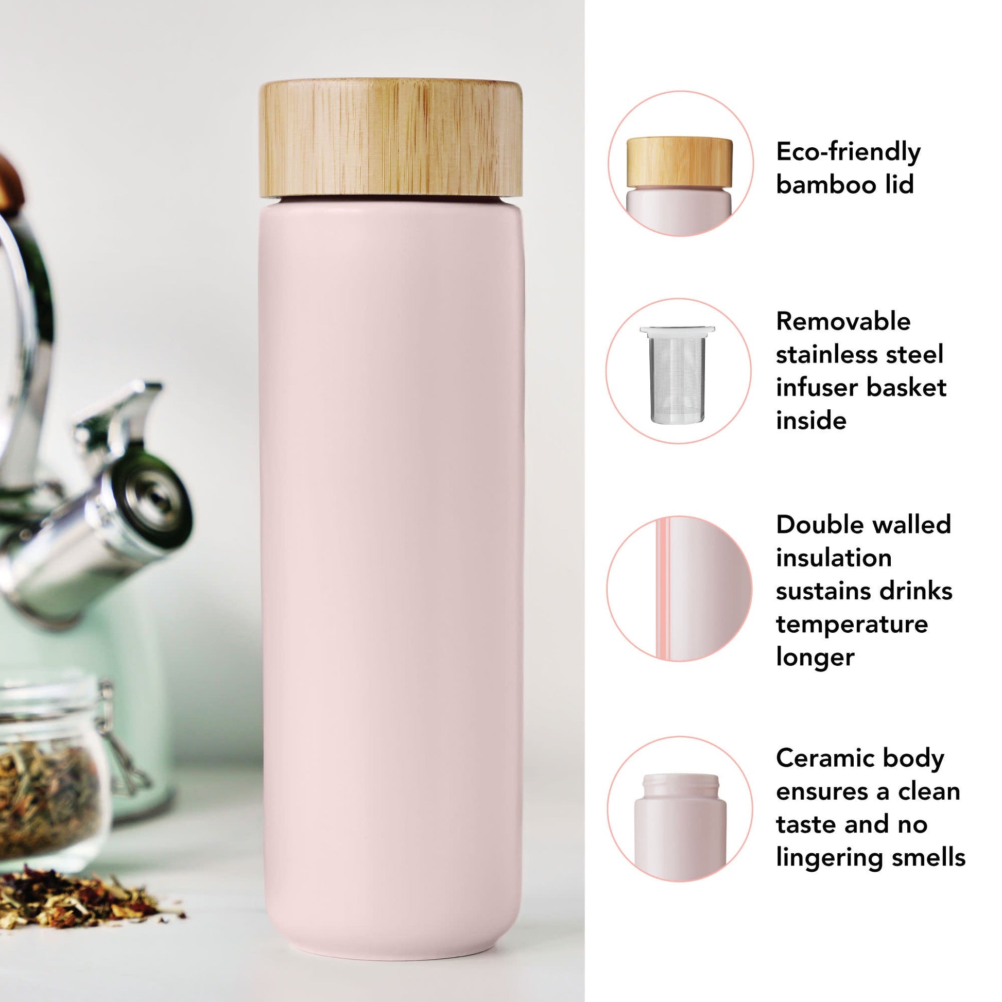 Pinky Up Tatyana Ceramic To-Go Infuser Mug in Lavender
