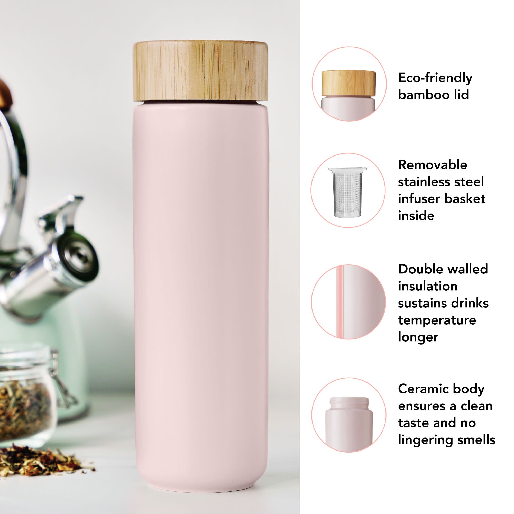 Pinky Up Tatyana Ceramic To-Go Infuser Mug in Lavender
