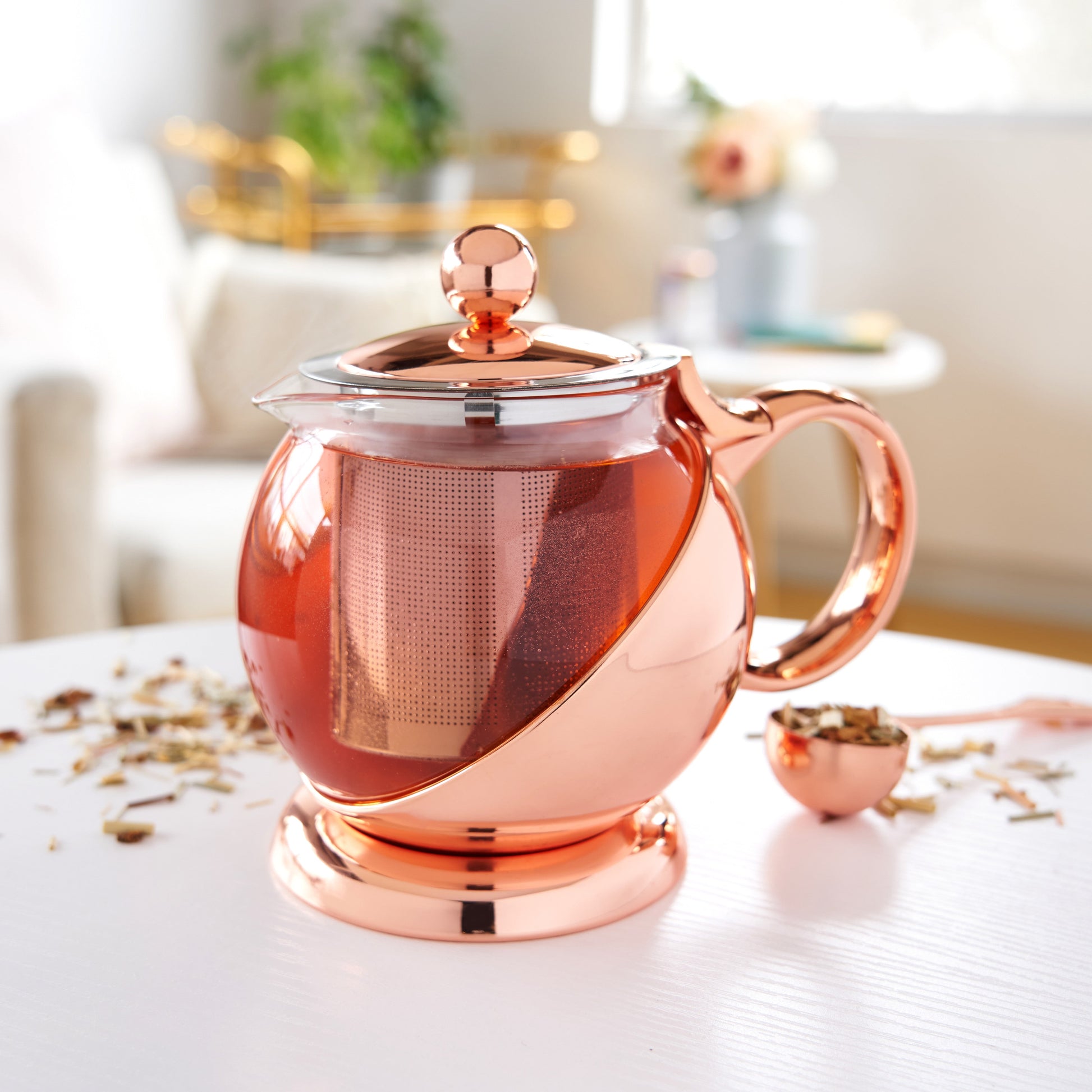 Pinky Up Shelby Glass and Rose Gold Wrapped Teapot