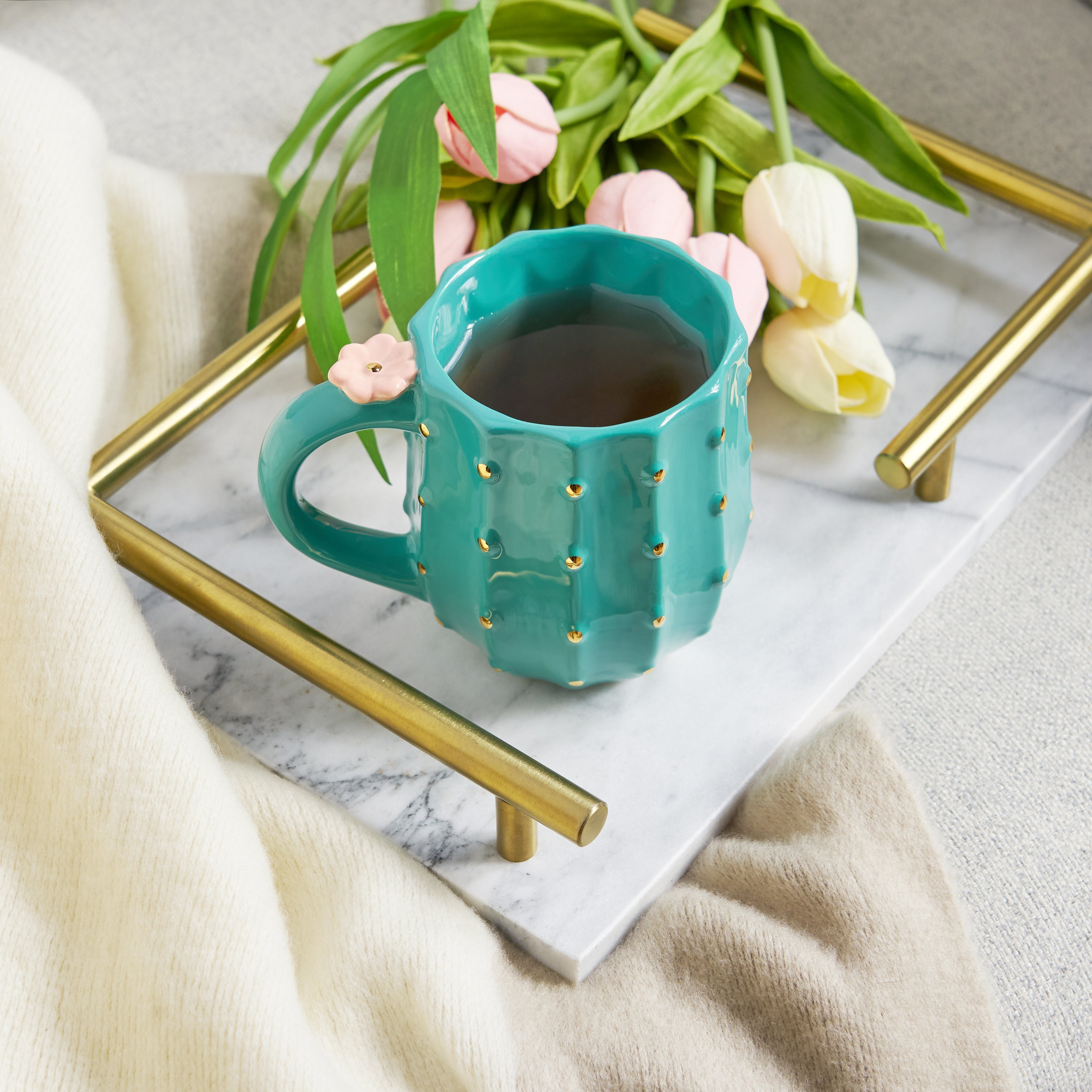 Pinky Up Cactus Mug by Pinky Up, a ceramic mug featuring a cactus design, perfect for enjoying beverages.
