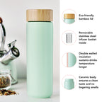Pinky Up Tatyana Ceramic To-Go Infuser Mug in Turquoise, featuring a sleek design for brewing tea on the go.