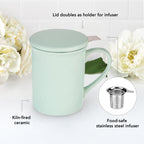 Pinky Up Annette: Souk Mint Ceramic Tea Mug & Infuser in mint color with a floral design, featured in the image.