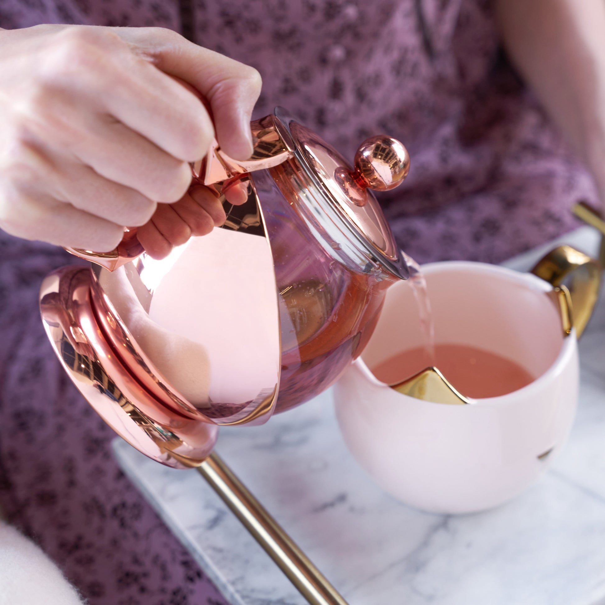 Pinky Up Shelby Glass and Rose Gold Wrapped Teapot