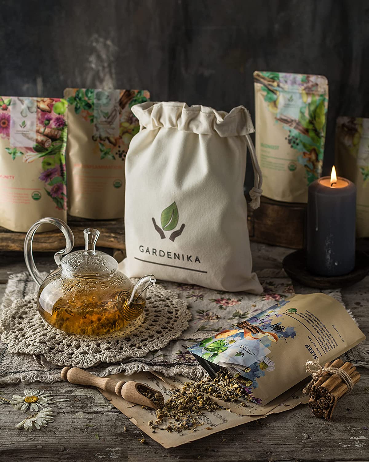 Gardenika Gardenika Loose Leaf Herbal Tea Gift Sampler, USDA Organic, Caffeine Free, 120+ Cups – 5 Pack