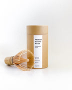 Teappo Premium Matcha Whisk, a traditional bamboo whisk for preparing matcha, shown in an image featuring its natural bamboo color.