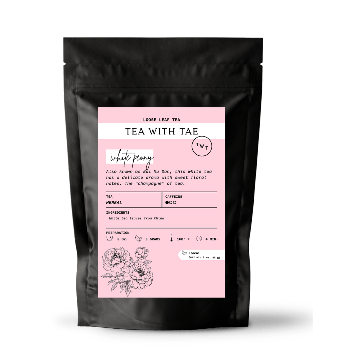 Tea with Tae White Peony Loose Leaf Pouch (3oz. Loose Leaf Tea)