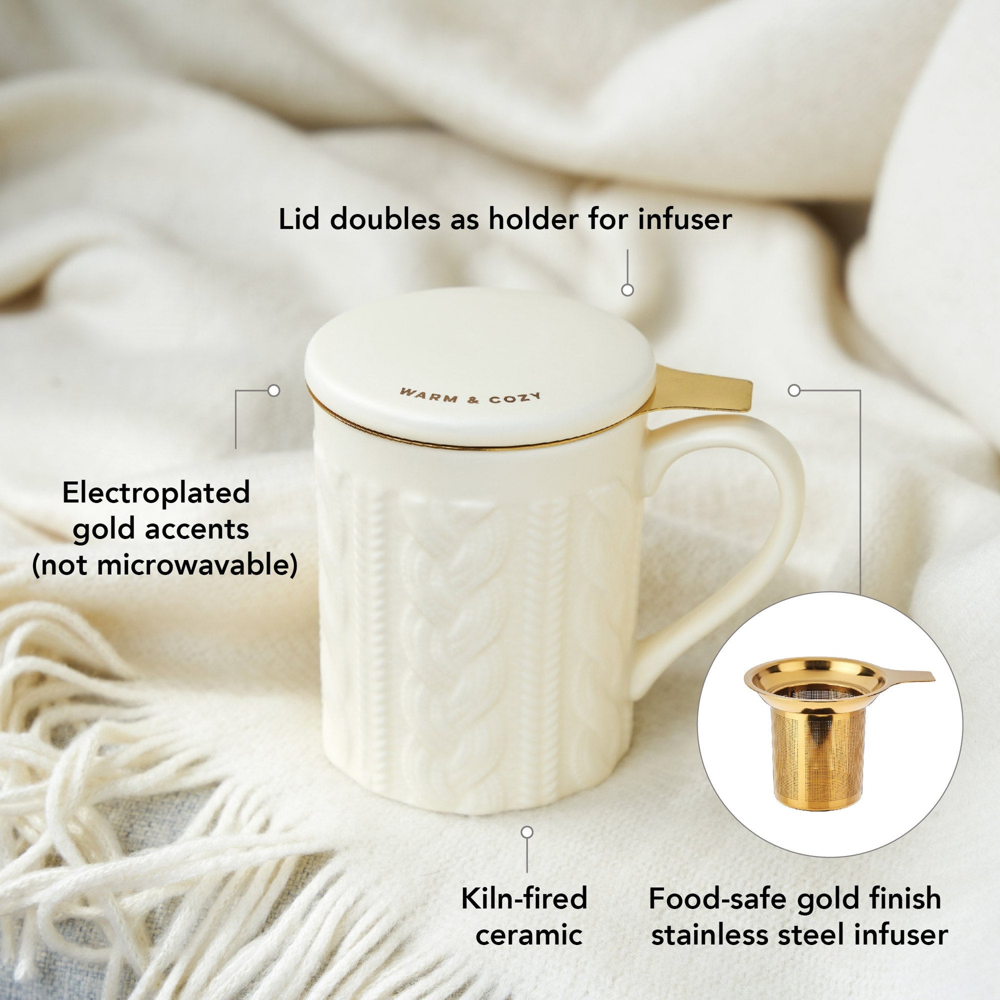 Pinky Up Annette Knit Ceramic Tea Mug & Infuser