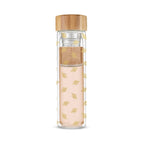 Pinky Up Blair Bee Glass Travel Infuser Mug, double-walled borosilicate glass, 16 oz. capacity, detachable infuser, metallic gold details.