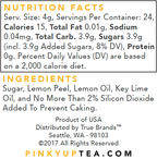 Pinky Up Lemon Sugar product displayed in a clear container, featuring a yellow sugar blend for tea and beverages.