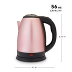 Pinky Up Parker Rose Gold Electric Tea Kettle with a sleek design and rose gold finish, ideal for boiling water.