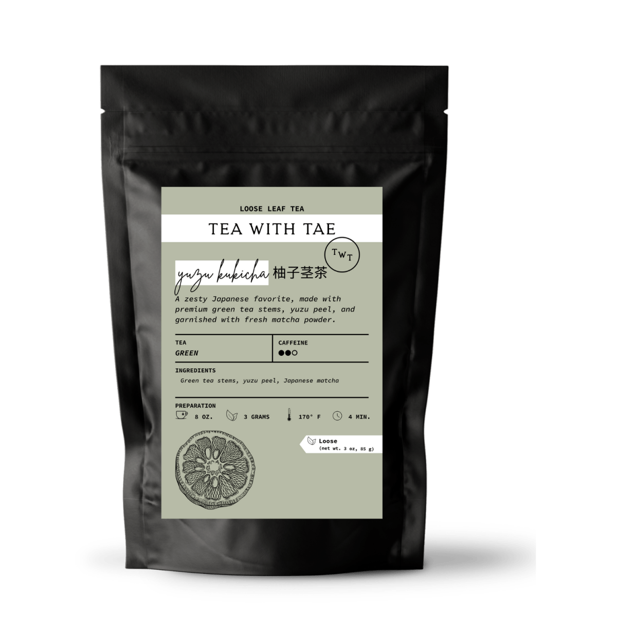 Tea with Tae Yuzu Kukicha Loose Leaf Pouch (3oz. or 1lbs.)