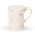 Pinky Up Annette: Honeycomb Ceramic Tea Mug & Infuser, pink ceramic mug with infuser and lid, 12 oz capacity.