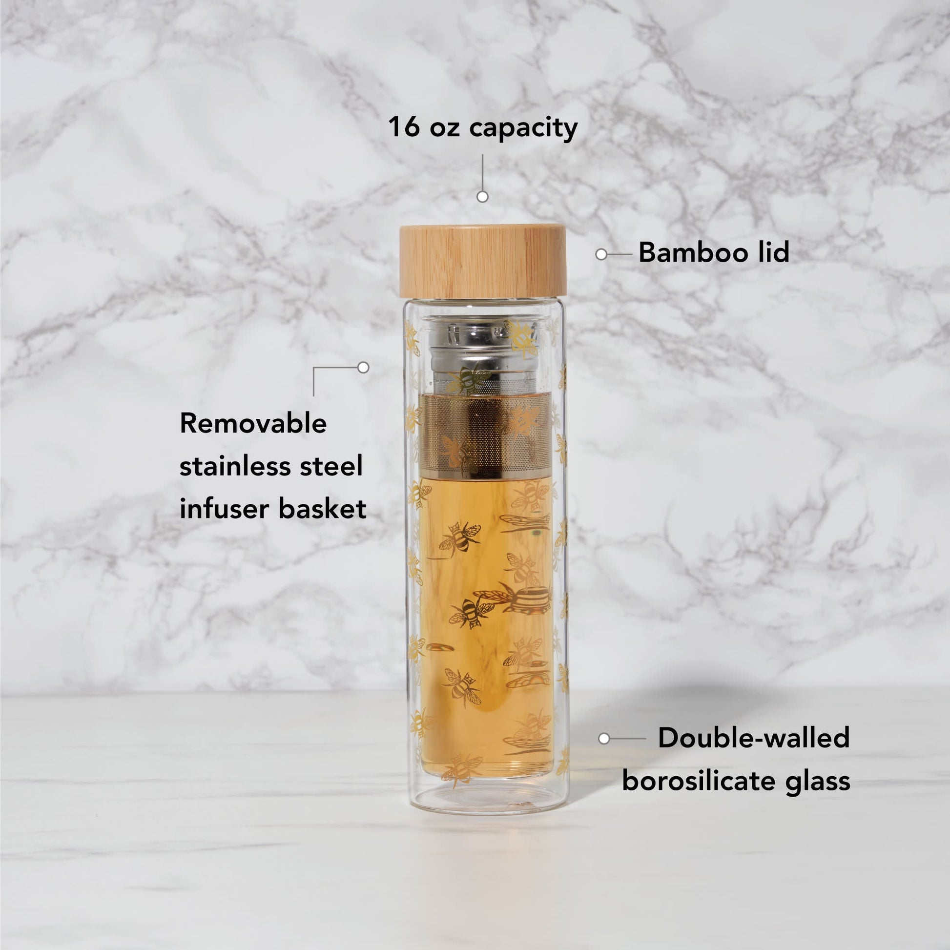 Pinky Up Blair Bee Glass Travel Infuser Mug