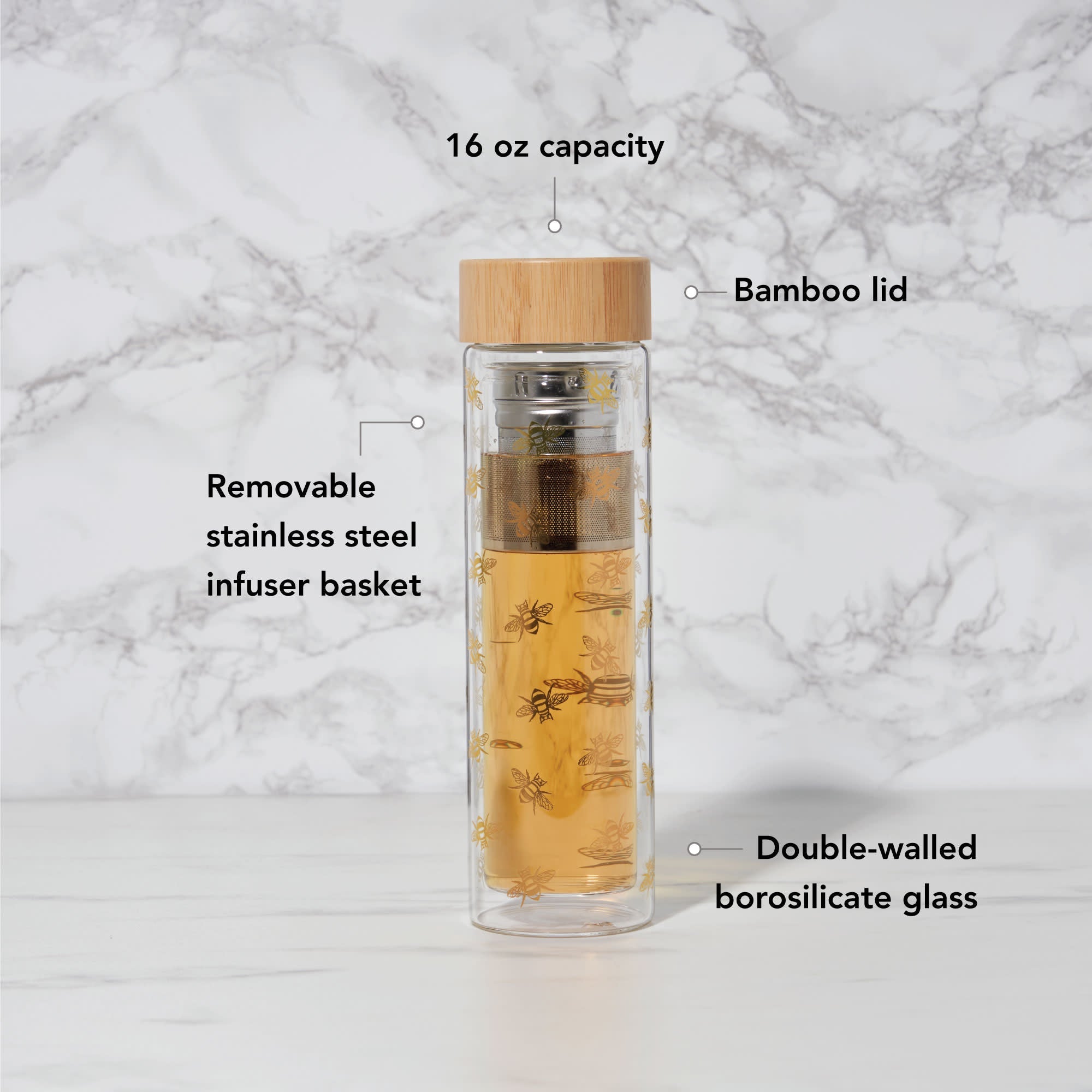 Pinky Up Blair Bee Glass Travel Infuser Mug